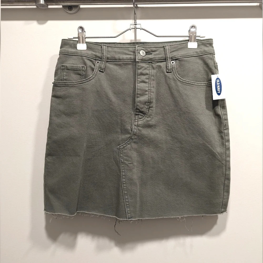 Old Navy Army Green High Waist Denim Raw Hem Skirt Size 6